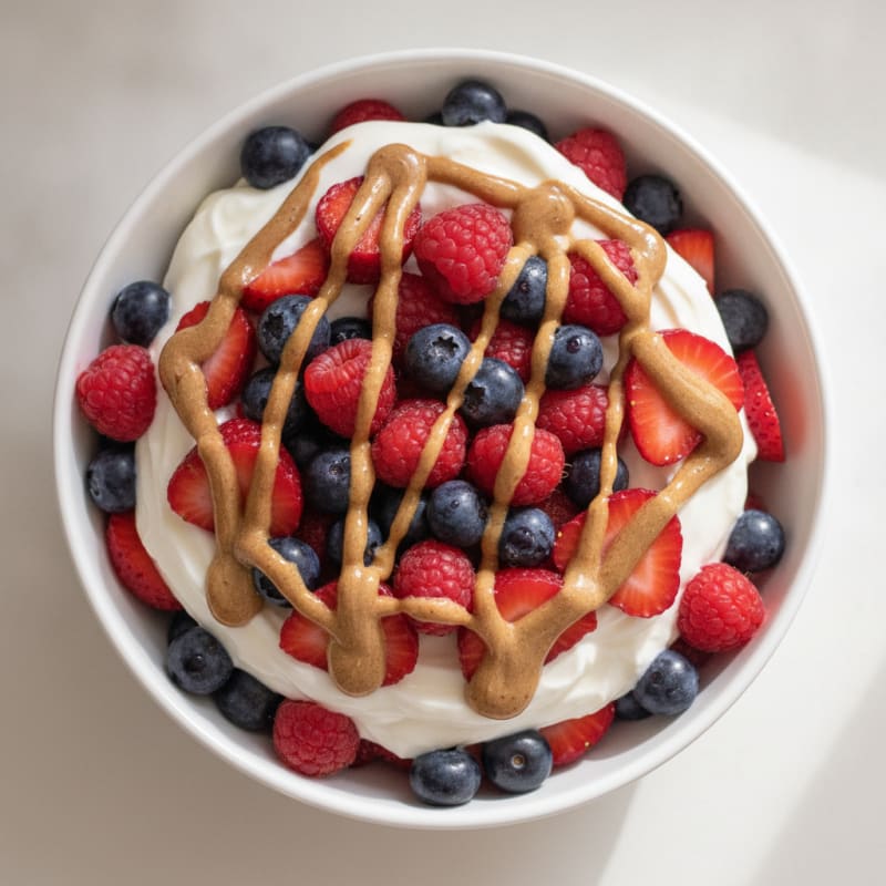 Greek Yogurt Protein Parfait with Mixed Berries and Almond Butter