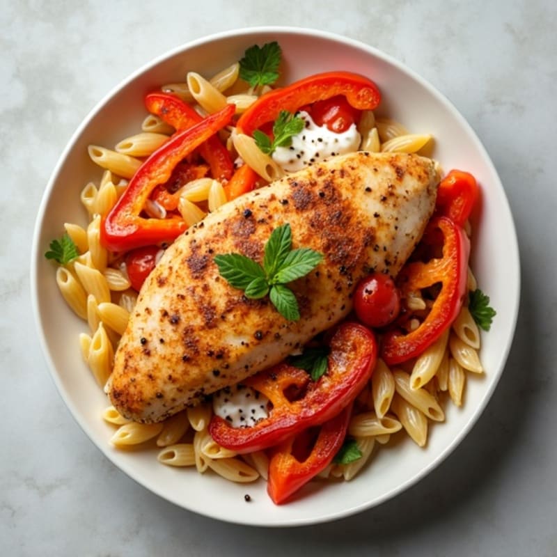 Spicy Cajun Chicken with Creamy Whole Wheat Pasta and Roasted Bell Peppers