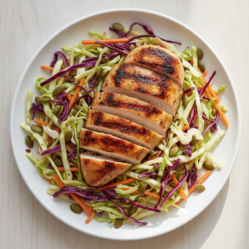 Grilled Chicken Breast with Crunchy Cabbage Slaw
