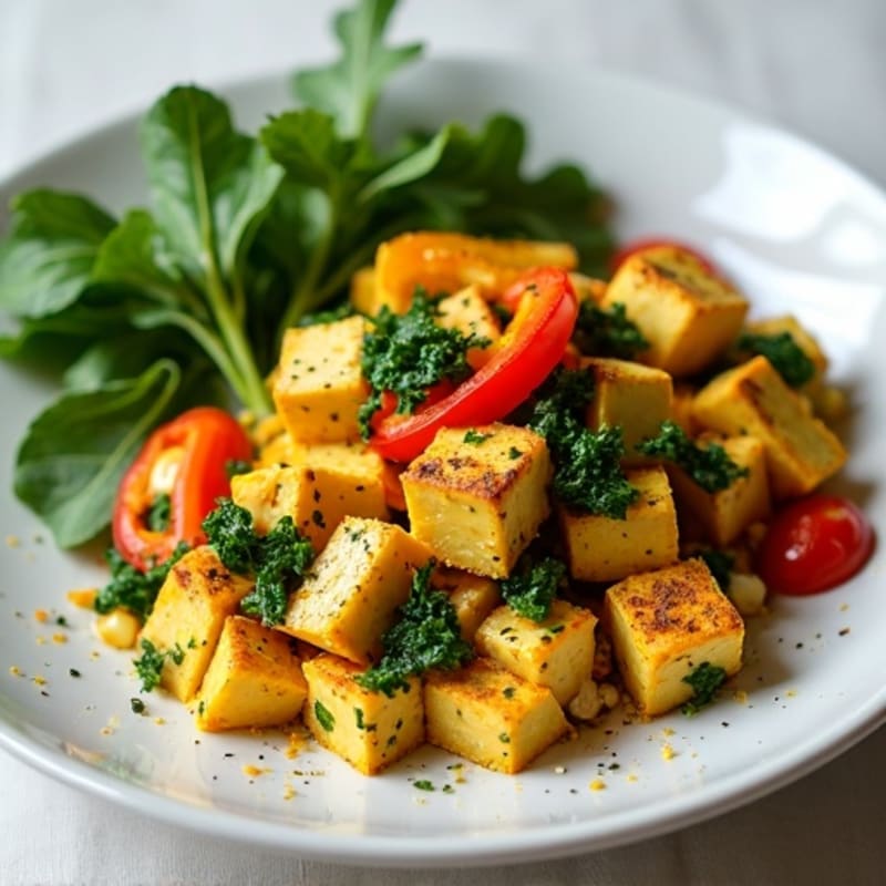 Savory Tofu Scramble with Sautéed Greens and Bell Peppers