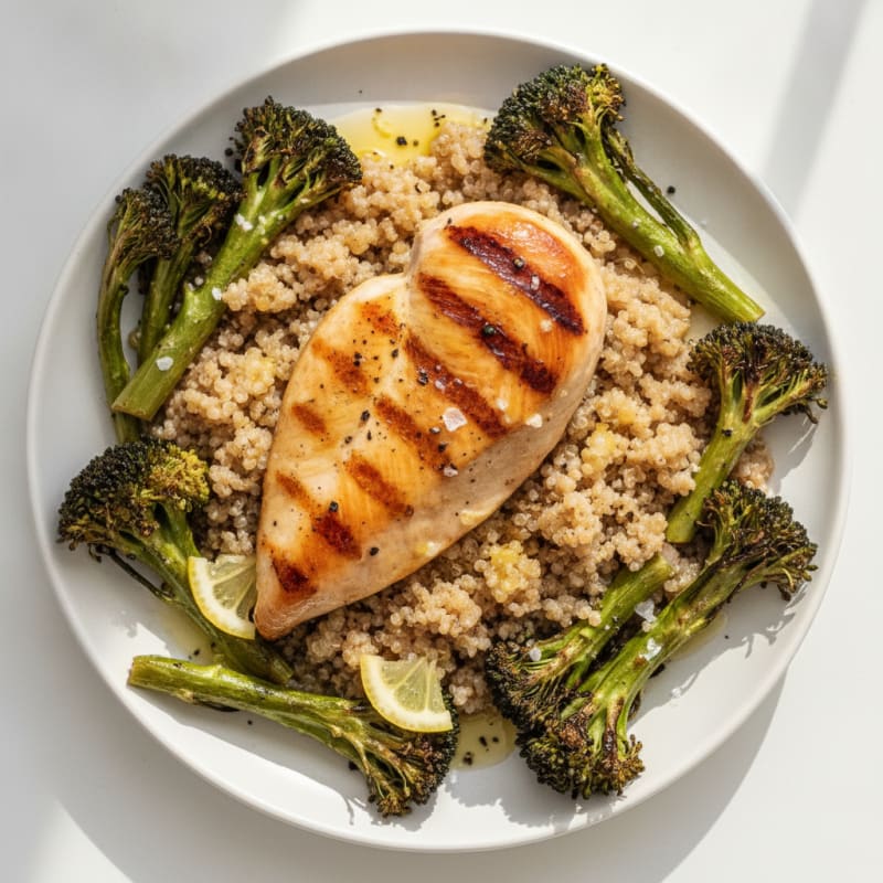 Grilled Chicken Breast with Quinoa and Roasted Broccoli