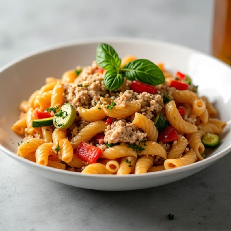 Hearty Ground Turkey and Roasted Vegetable Whole Wheat Pasta