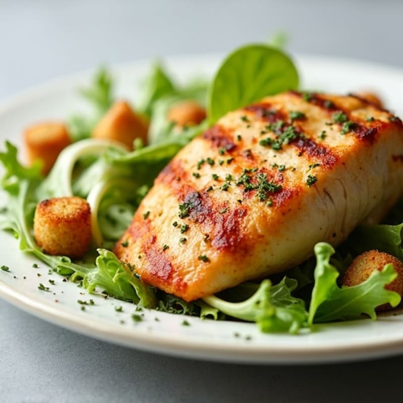 Herb-Grilled Chicken Caesar with Crispy Chickpea Croutons
