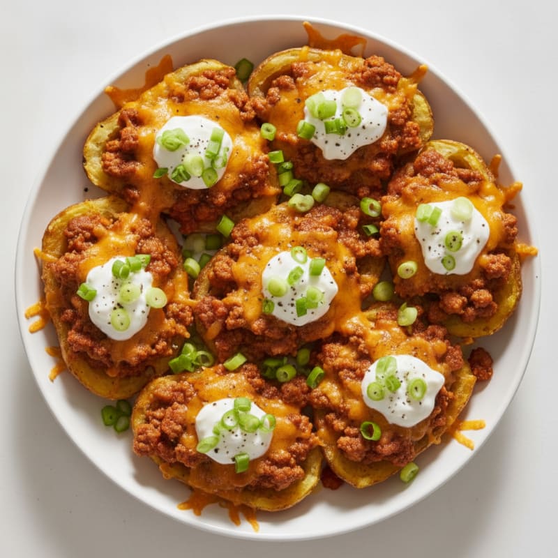 Loaded Chili Cheese Potato Skins