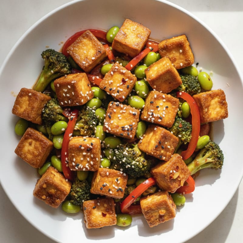 Sesame Tofu Stir-Fry with Mixed Vegetables