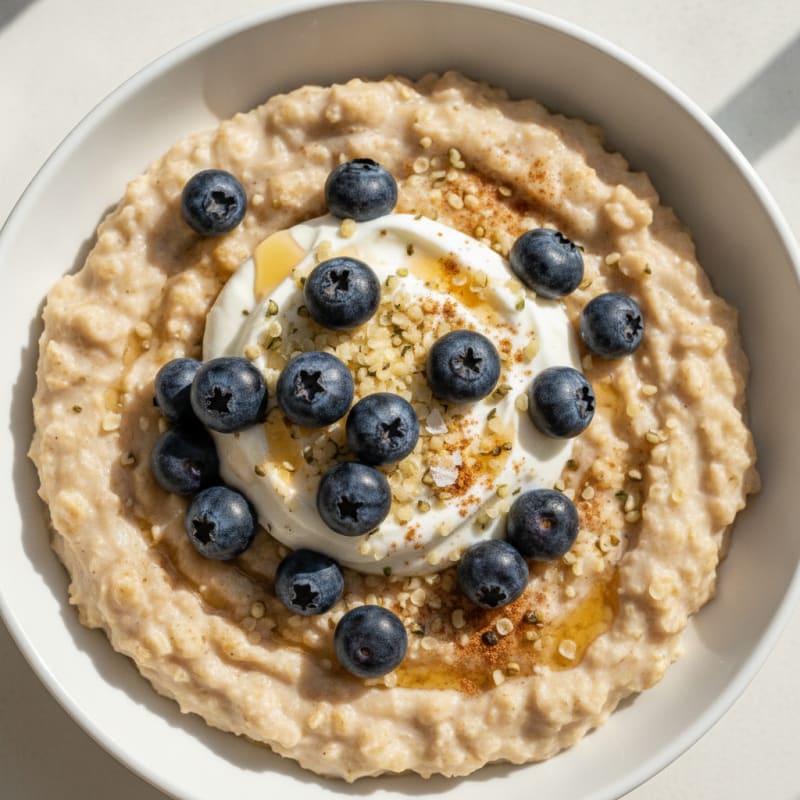 High-Protein Full-Fat Milk Oatmeal with Berries