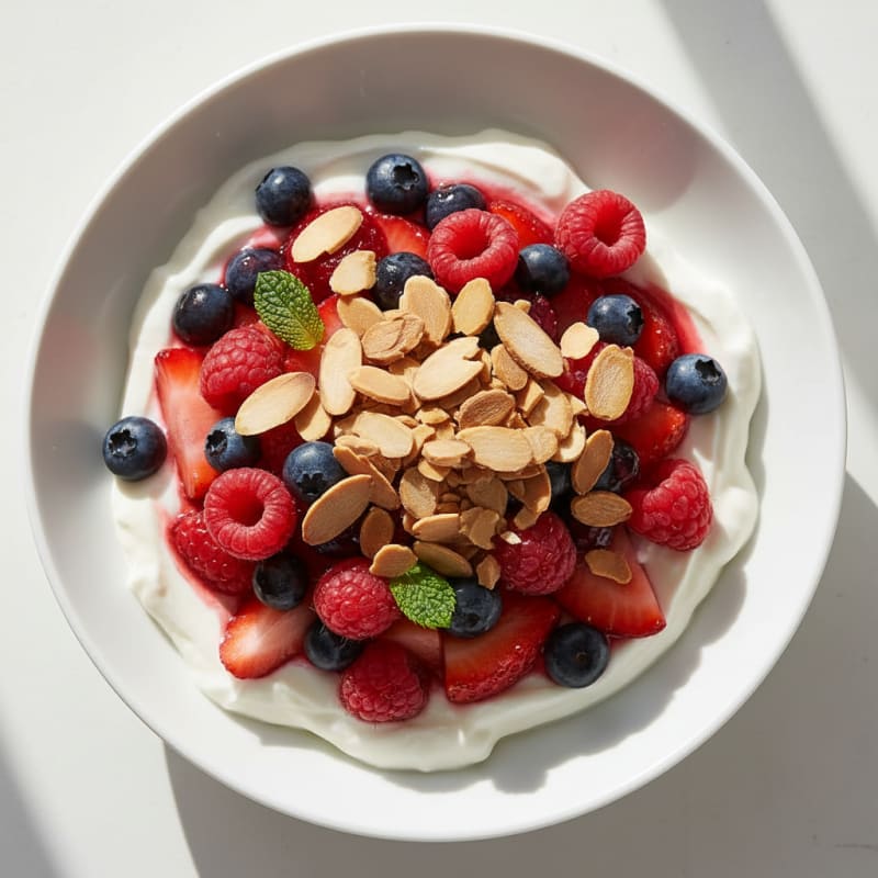 Greek Yogurt Protein Parfait with Mixed Berries and Almonds