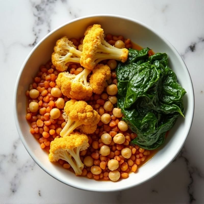 Coconut Curry Lentils with Roasted Cauliflower