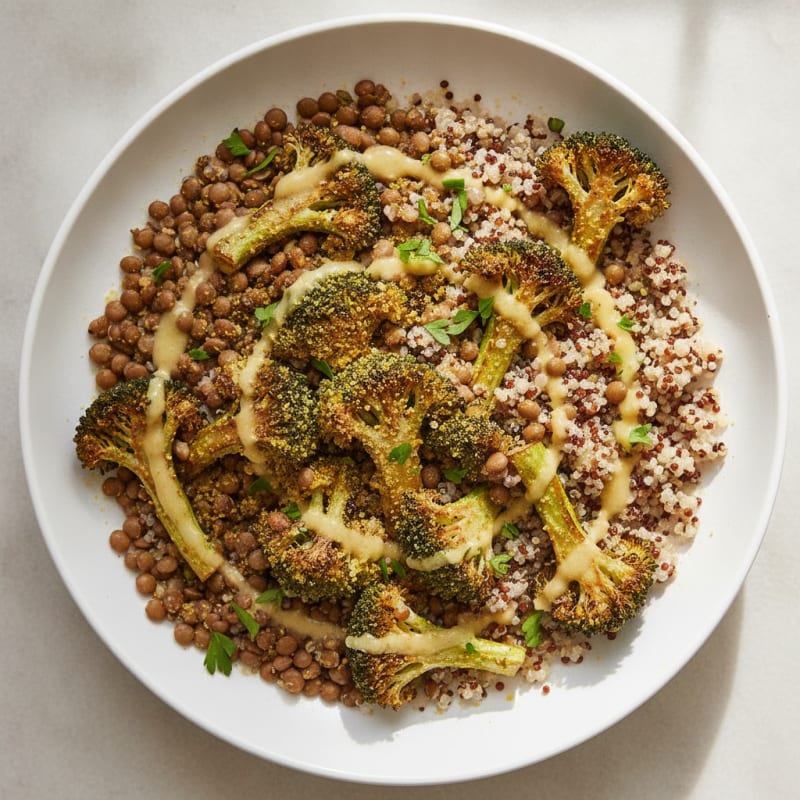 Lentil and Quinoa Power Bowl with Roasted Broccoli