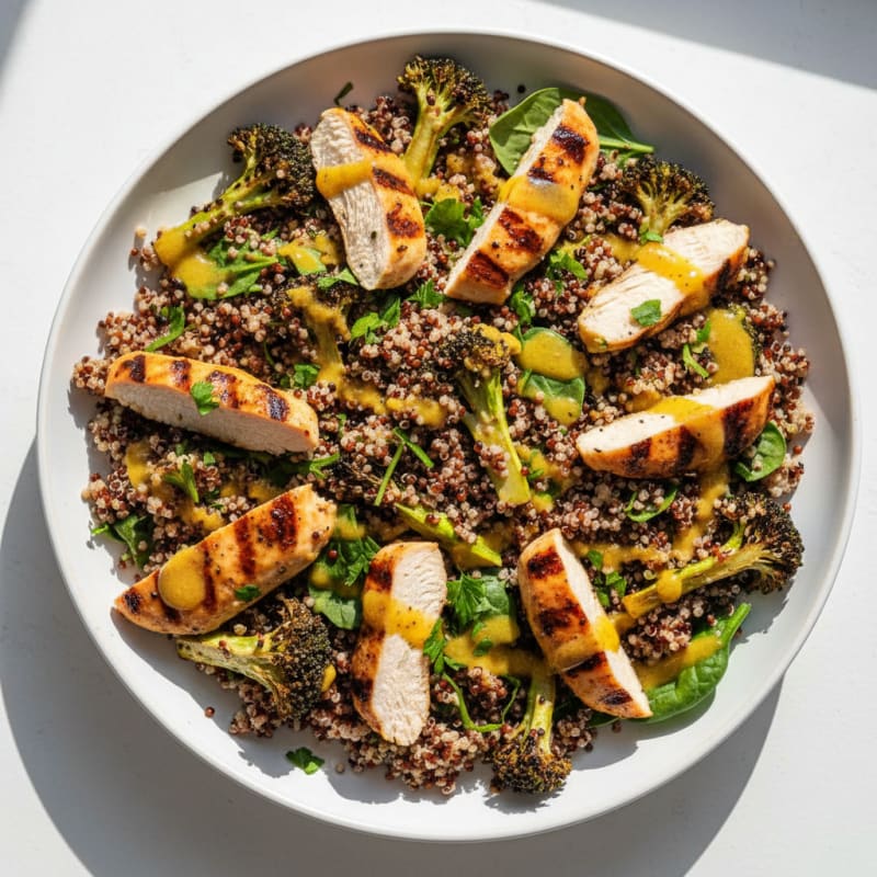 Grilled Chicken and Quinoa Salad with Roasted Broccoli