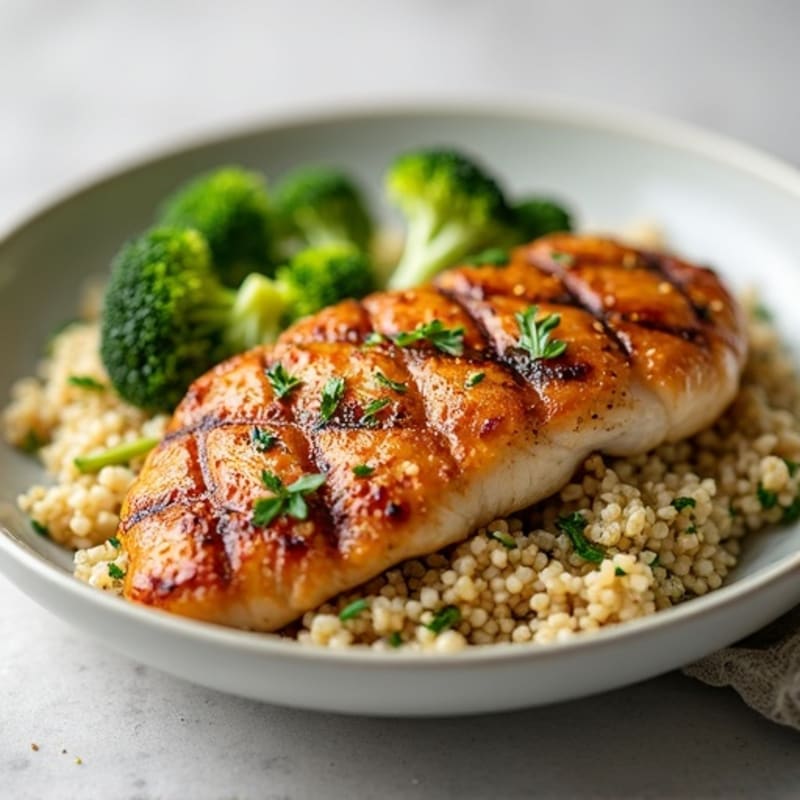 Grilled Chicken Breast with Quinoa and Crunchy Broccoli Slaw