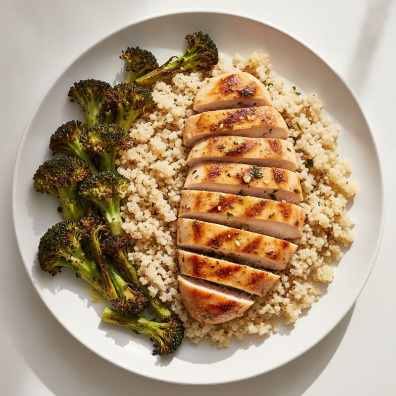 Grilled Chicken Breast with Quinoa and Roasted Broccoli