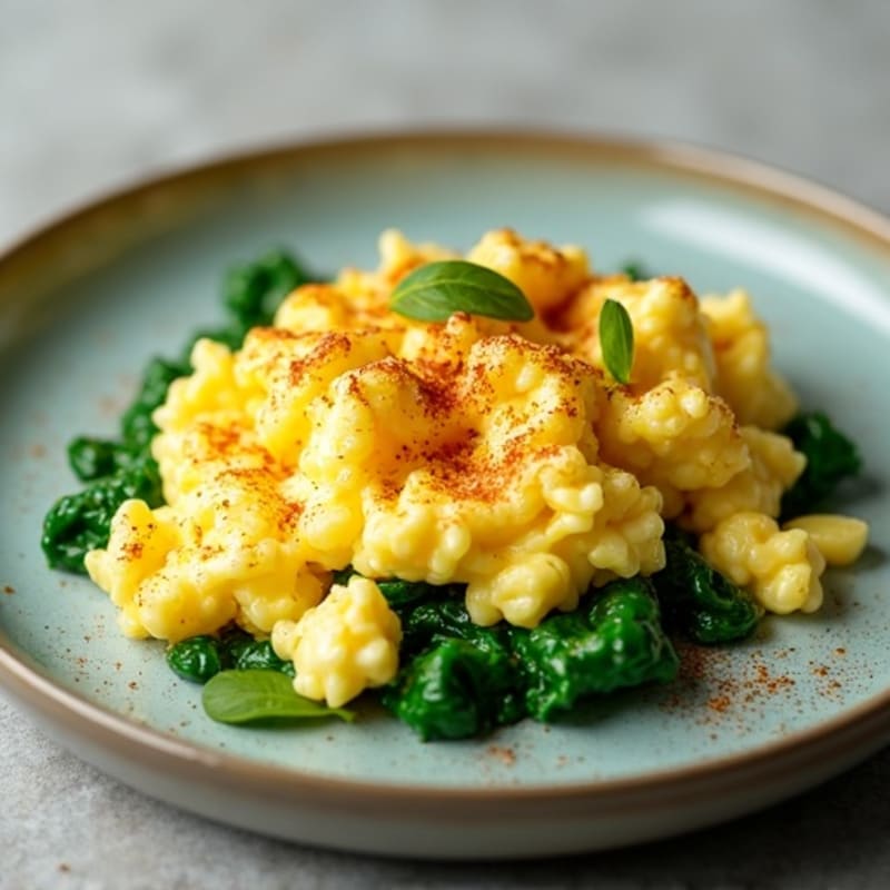 Quick Fluffy Scrambled Eggs with Fresh Spinach
