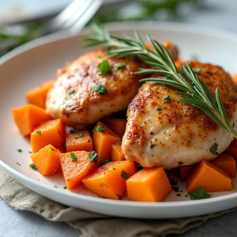 Herb-Roasted Chicken with Garlic Sweet Potatoes