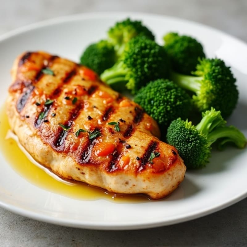 Grilled Chicken Breast with Roasted Sweet Potatoes and Steamed Broccoli