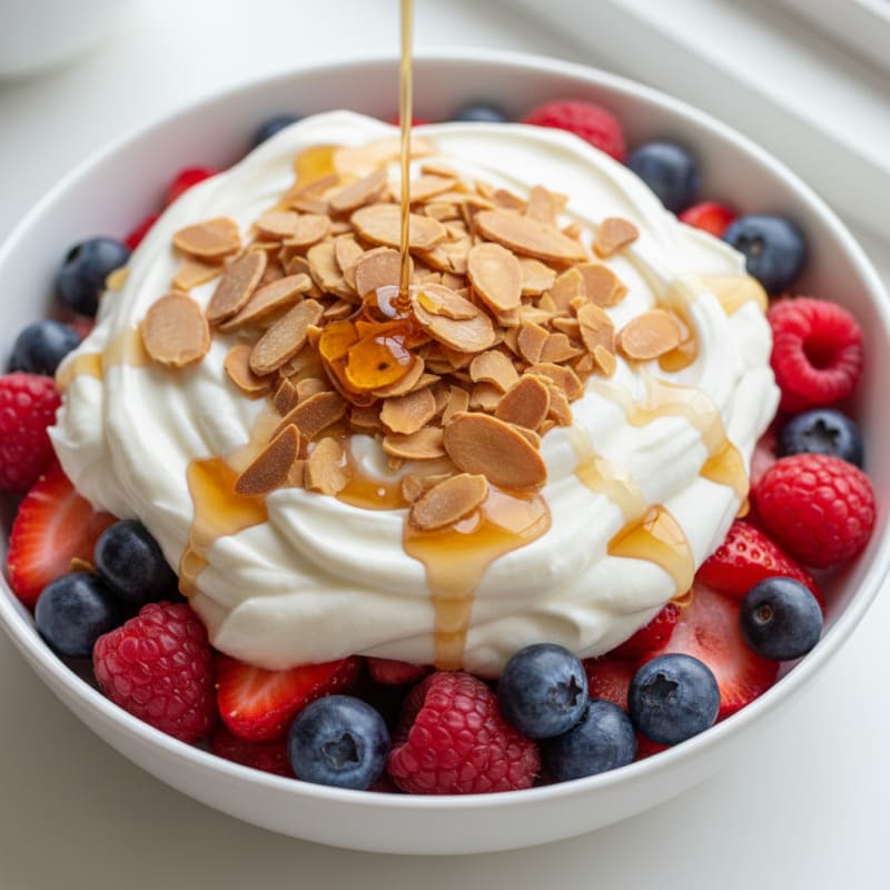 Greek Yogurt Protein Parfait with Mixed Berries and Almonds
