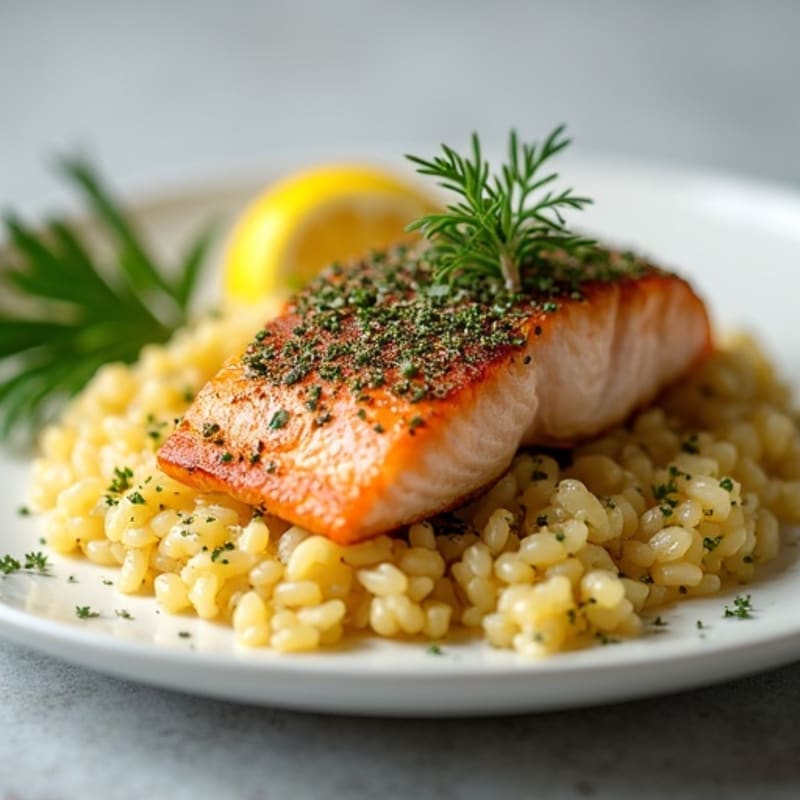 Herb-Crusted Salmon with Creamy Lemon Risotto