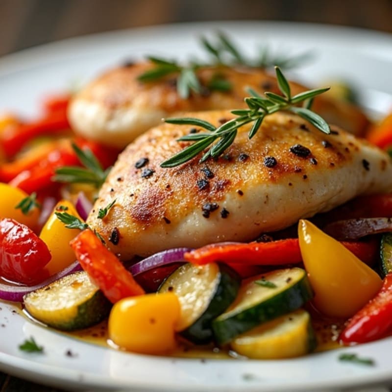 Sheet Pan Herb-Roasted Chicken with Rainbow Vegetables