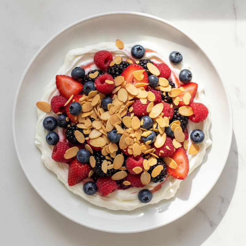 Silky Protein Greek Yogurt with Mixed Berries and Almonds
