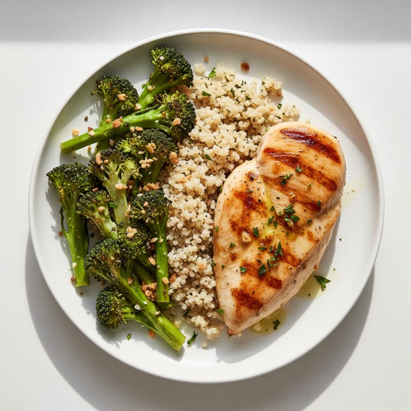 Grilled Chicken Breast with Roasted Broccoli and Quinoa