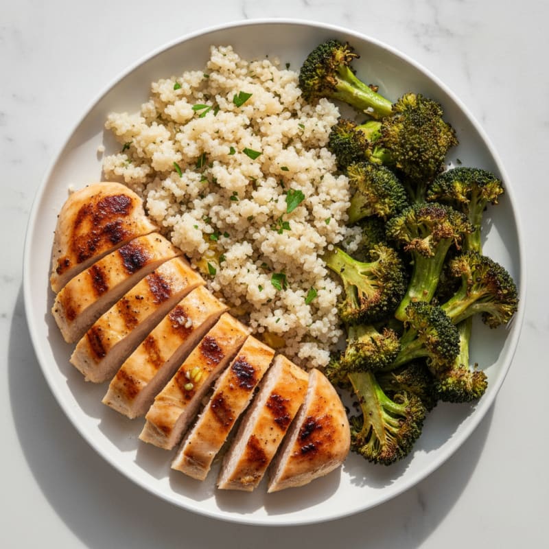 Grilled Chicken Breast with Roasted Broccoli and Quinoa