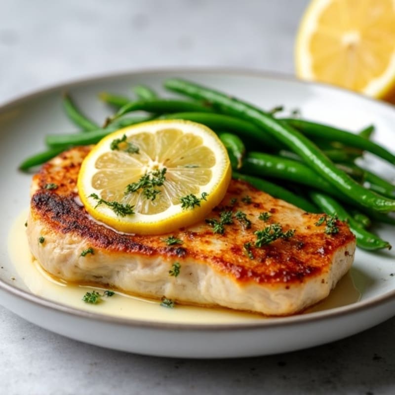 Lemon-Herb Pan-Seared Pork Chops with Roasted Green Beans