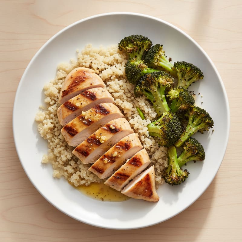 Grilled Chicken Breast with Quinoa and Roasted Broccoli