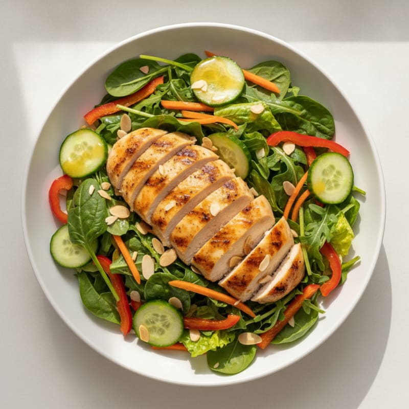 Grilled Chicken Salad with Crunchy Veggies and Honey-Lemon Vinaigrette