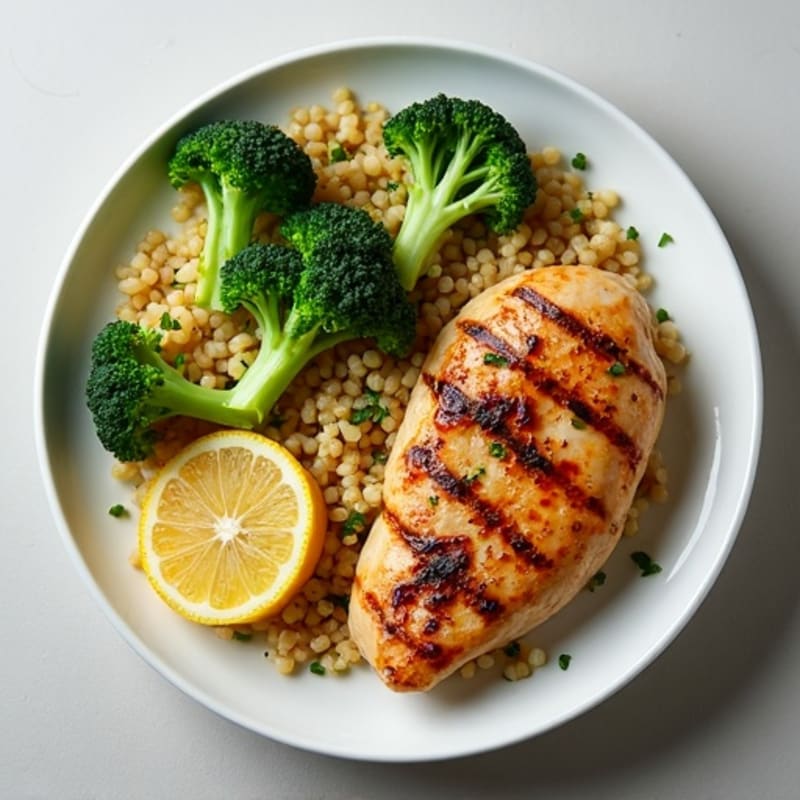 Grilled Chicken Breast with Quinoa and Roasted Broccoli