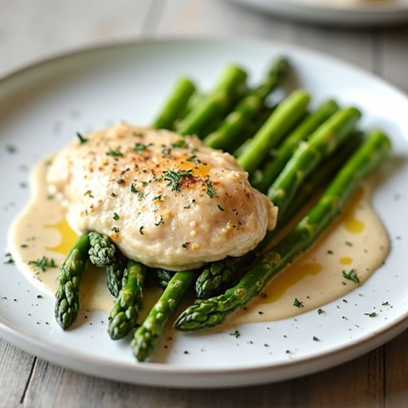 Creamy Garlic Herb Chicken with Roasted Asparagus