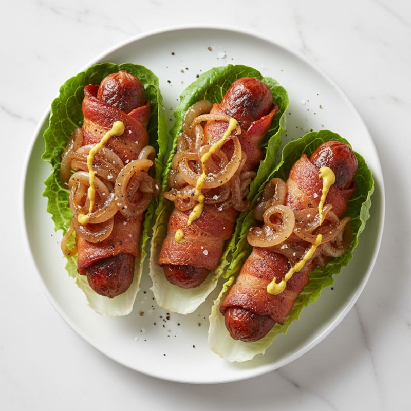 Bacon-Wrapped Hot Dogs with Caramelized Onions