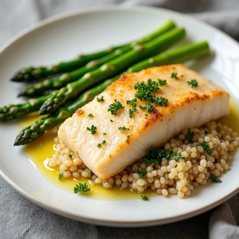 Baked Cod with Steamed Asparagus and Lemon-Herb Quinoa