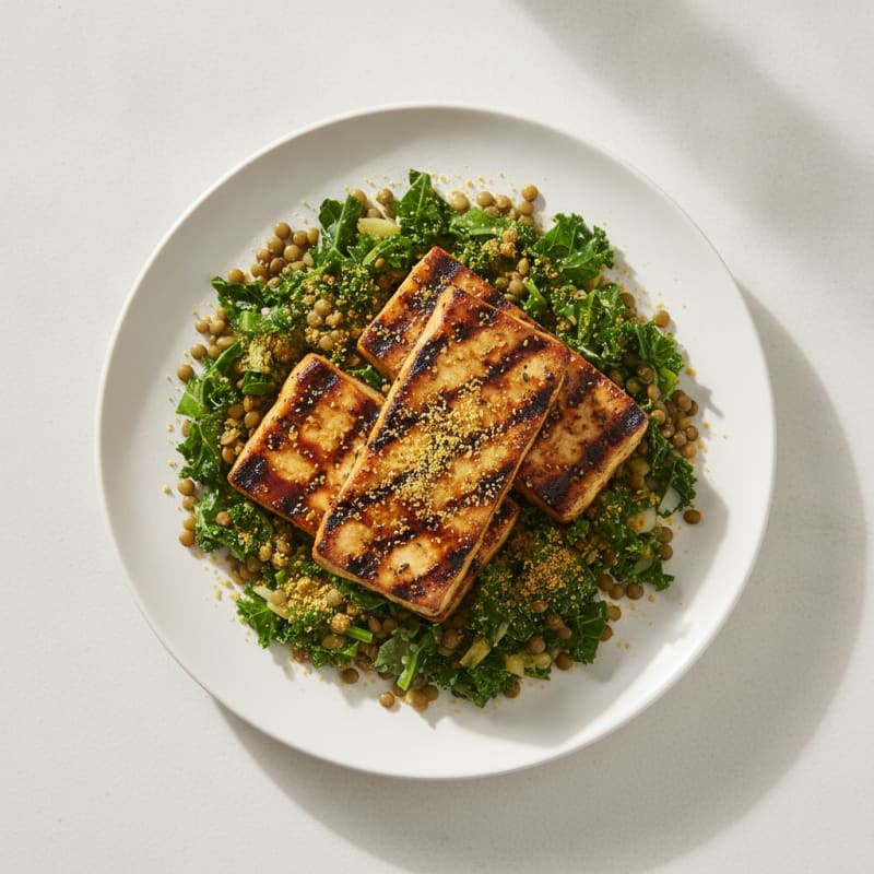 Grilled Tofu Steaks with Lentil and Kale Salad
