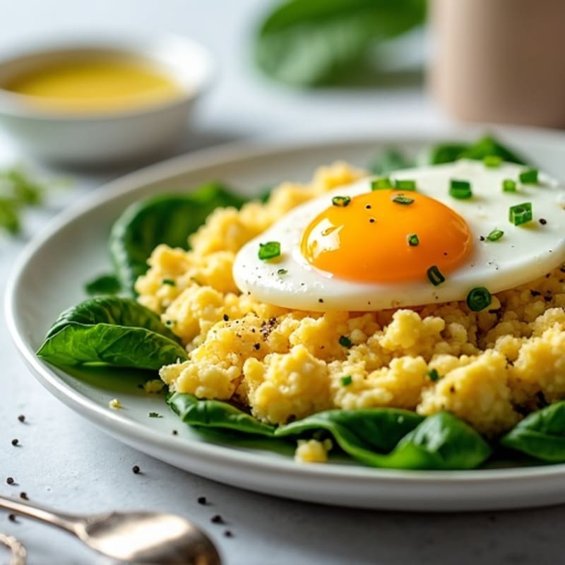 Fluffy Cottage Cheese and Egg Scramble with Spinach and Fresh Chives