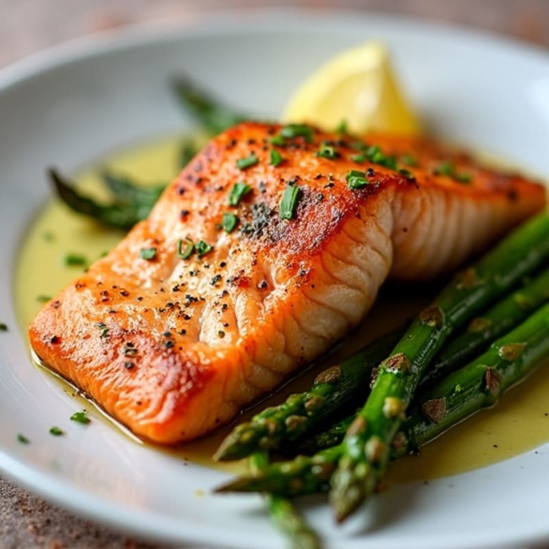 Crispy Pan-Seared Salmon with Roasted Asparagus