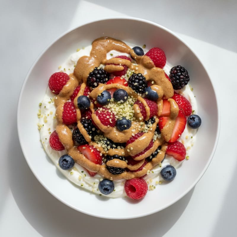 Greek Yogurt Protein Bowl with Mixed Berries and Almond Butter