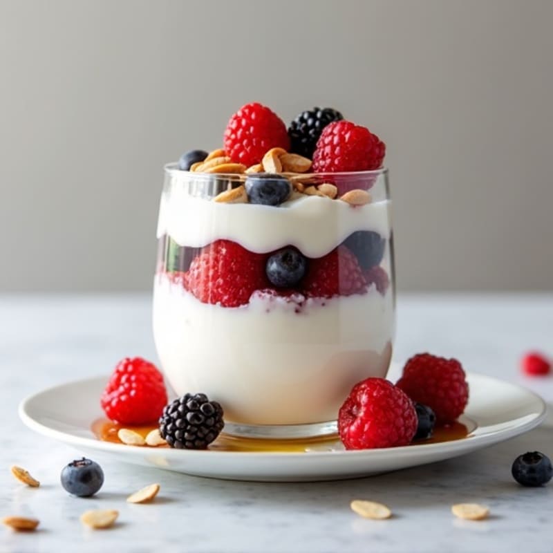 Greek Yogurt Protein Parfait with Mixed Berries and Almonds