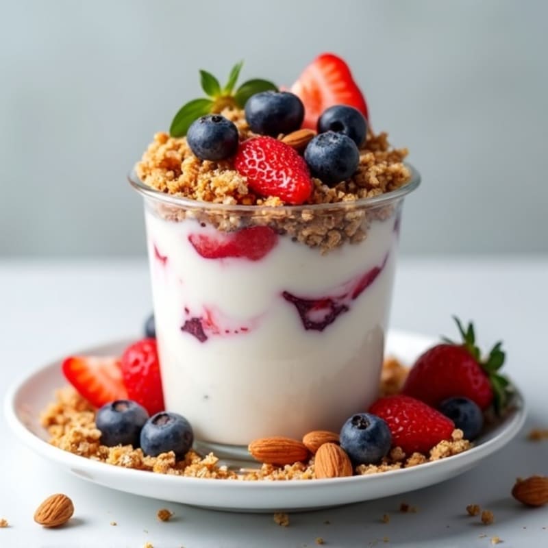 Creamy Coconut Yogurt Parfait with Mixed Berries, Almonds, and Granola