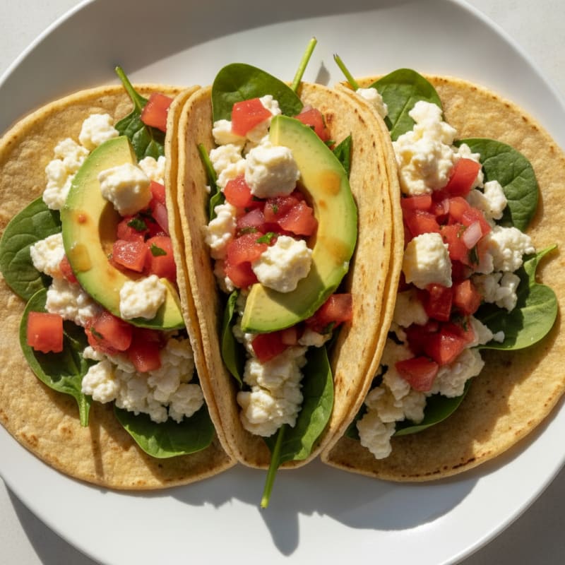 Egg White Corn Tortilla Tacos with Spinach and Salsa