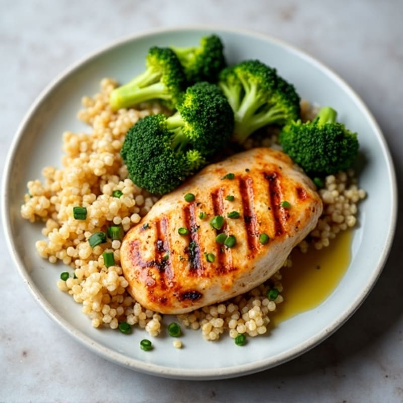 Grilled Chicken Breast with Quinoa and Roasted Broccoli