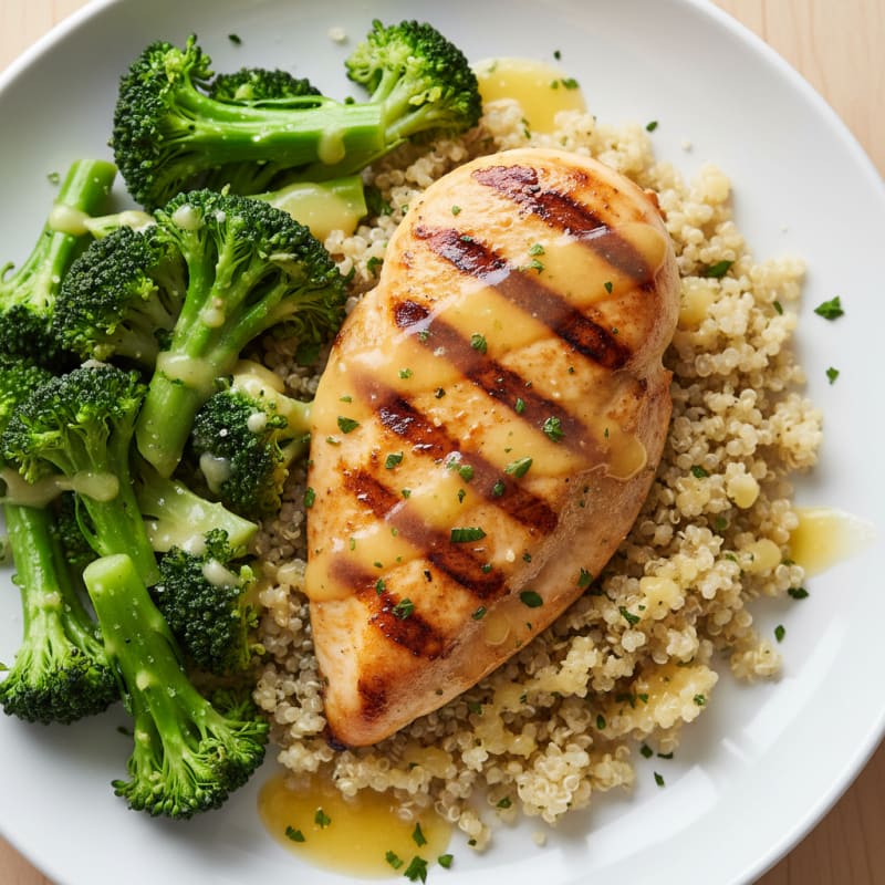 Grilled Chicken Breast with Quinoa and Steamed Broccoli