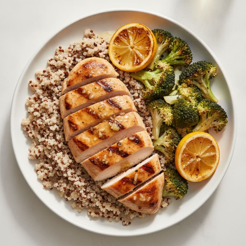 Grilled Chicken Breast with Quinoa and Roasted Broccoli