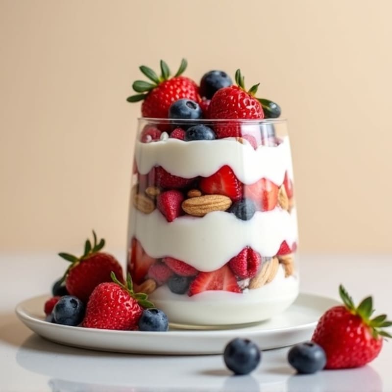 Greek Yogurt Protein Parfait with Mixed Berries and Almonds
