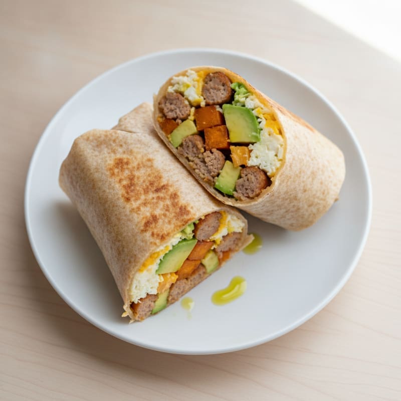 Crispy Turkey Sausage and Egg White Breakfast Burrito with Cheddar