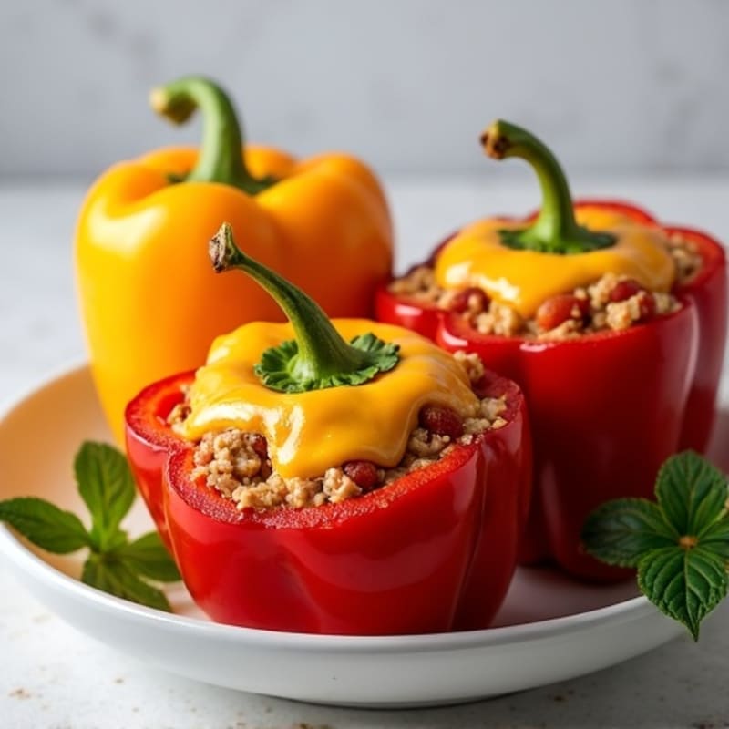 Roasted Cheesy Turkey Pepperoni Stuffed Bell Peppers