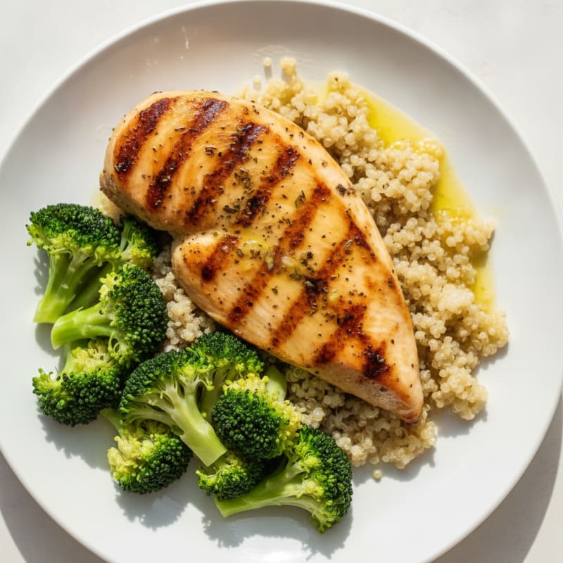 Grilled Chicken Breast with Quinoa and Steamed Broccoli