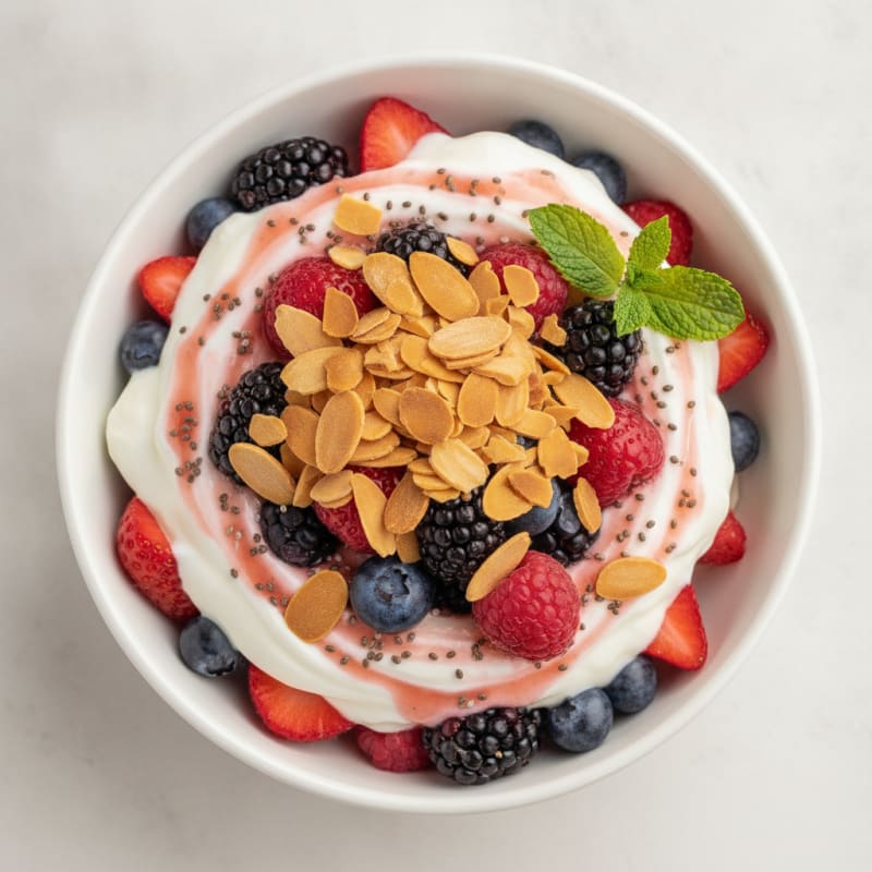 Greek Yogurt Protein Parfait with Mixed Berries and Almonds