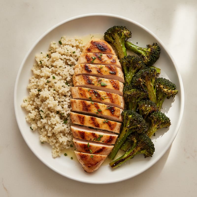 Grilled Chicken Breast with Quinoa and Roasted Broccoli