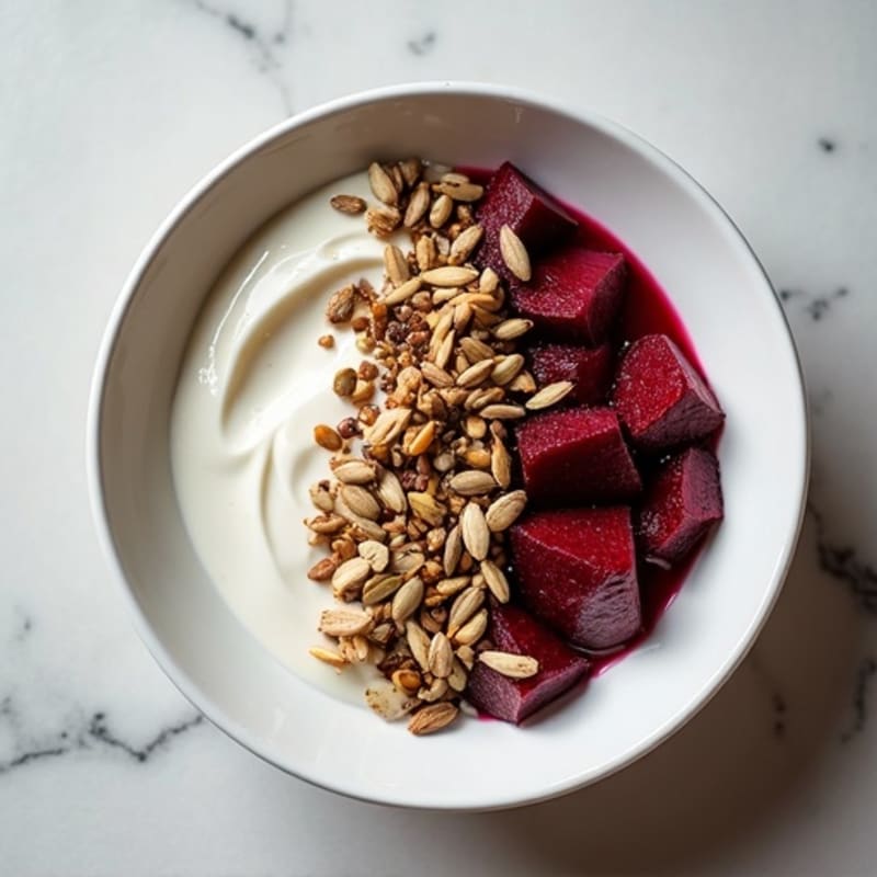 Protein Greek Yogurt Bowl with Chopped Beets and Toasted Seeds