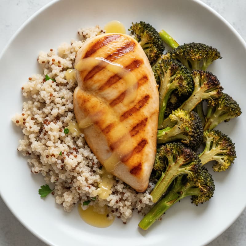Grilled Chicken Breast with Roasted Broccoli and Quinoa